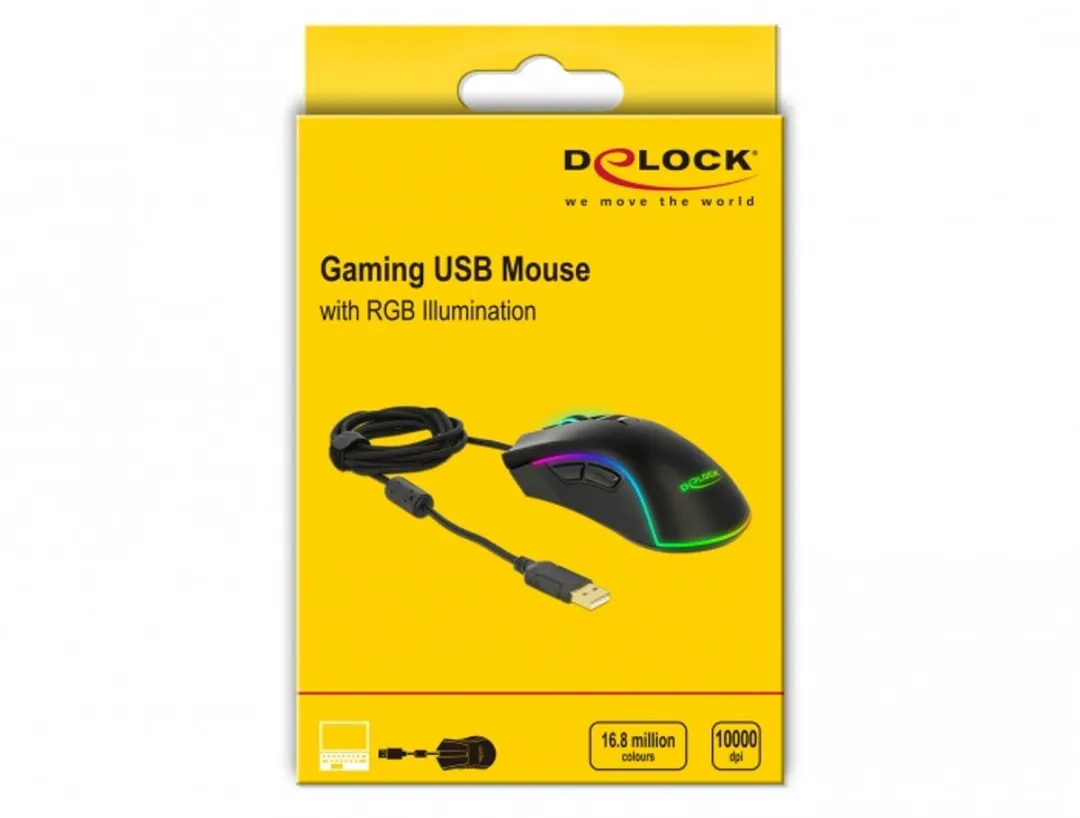 Delock 12670 USB Gamingmuis - 7 Knoppen 100-10000 DPI - Zwart