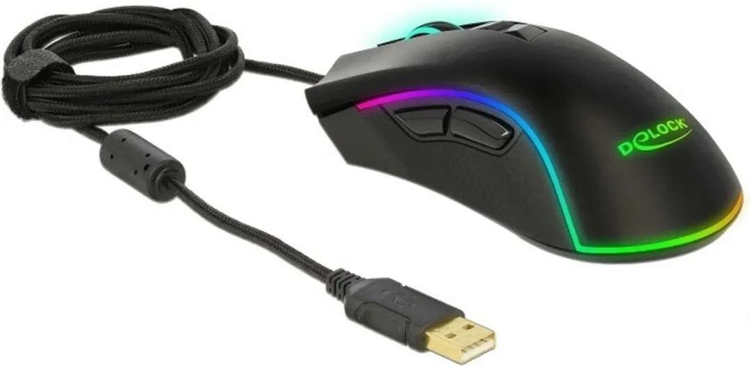 Delock 12670 USB Gamingmuis - 7 Knoppen 100-10000 DPI - Zwart