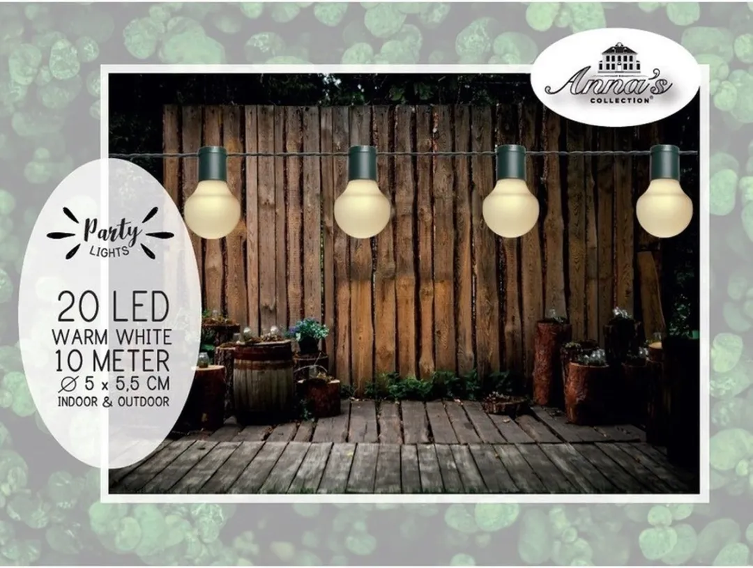 Anna's Collection Feestverlichting Lichtsnoer 20x Warm Wit 10m - Zwart