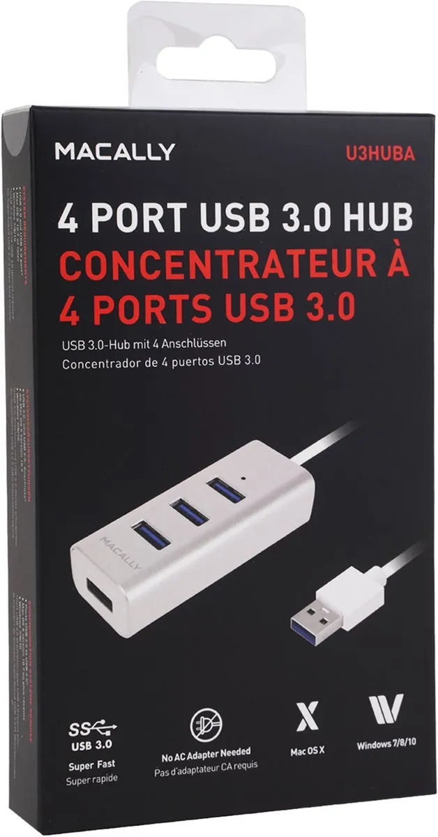 Macally U3HUBA USB-A 3.0 Hub - 4 Poorten - Zilver