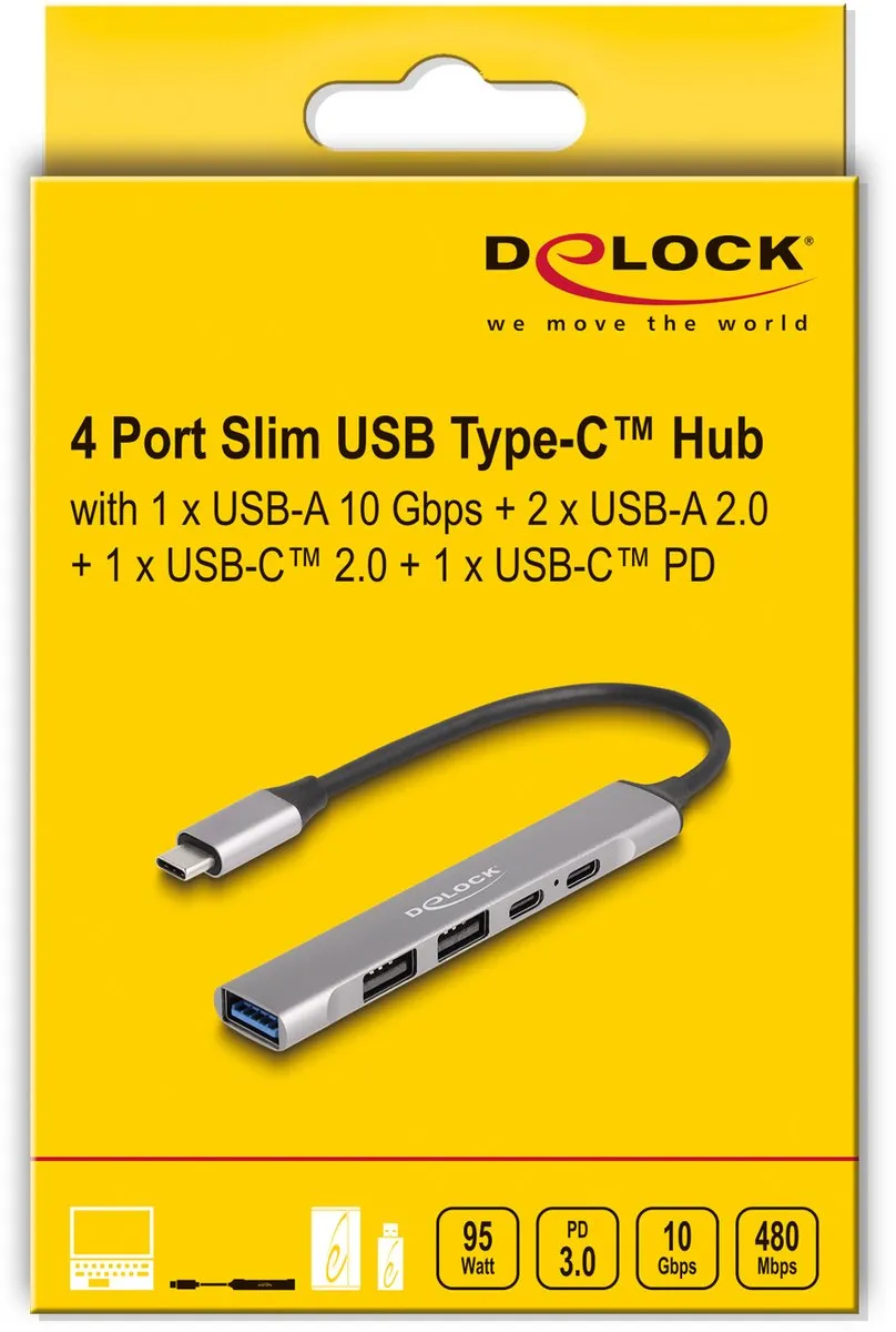 Delock 64298 USB-C Hub 4 Poorten - Grijs