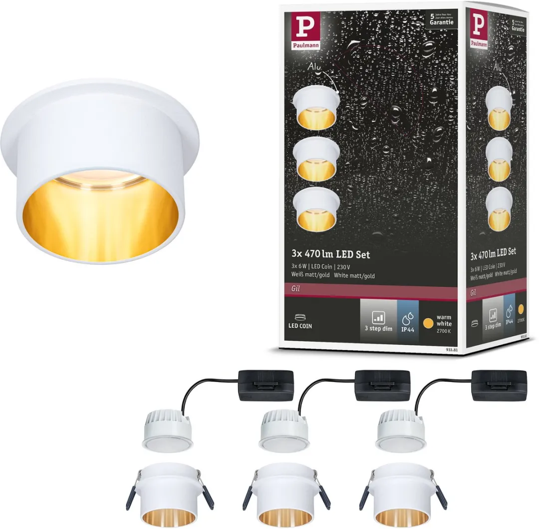 Paulmann LED-inbouwlamp Gil Coin Basisset 3x6W