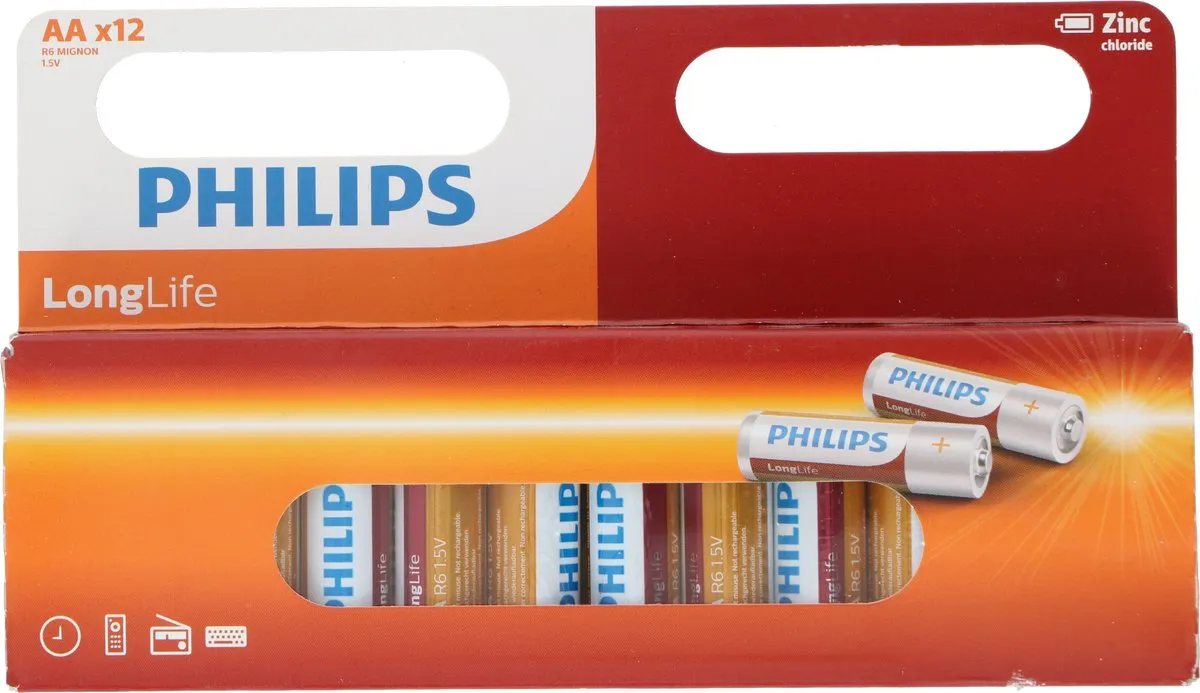 Philips LongLife AA Batterijen R6 - 12 Stuks