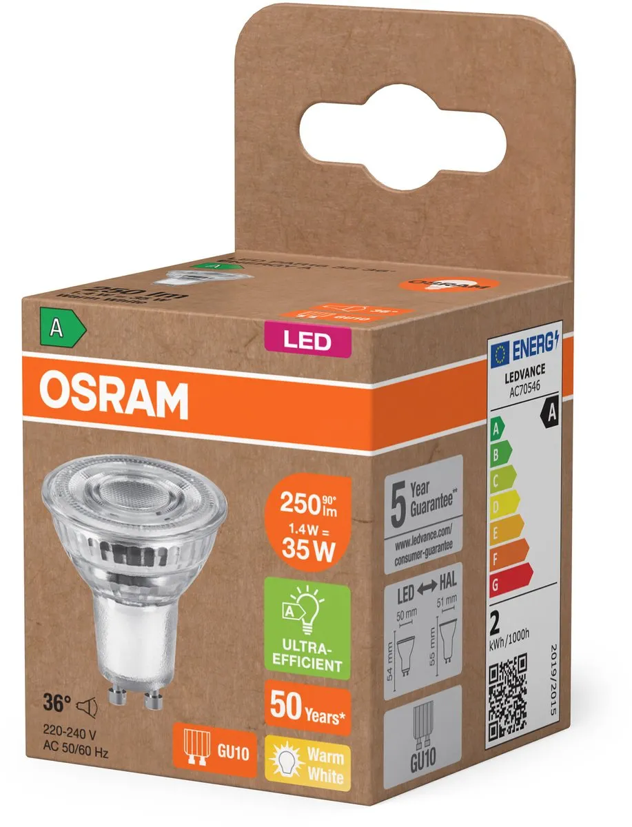 Osram PAR16 LED Reflectorlamp 1,3W 240lm Warm Wit GU10