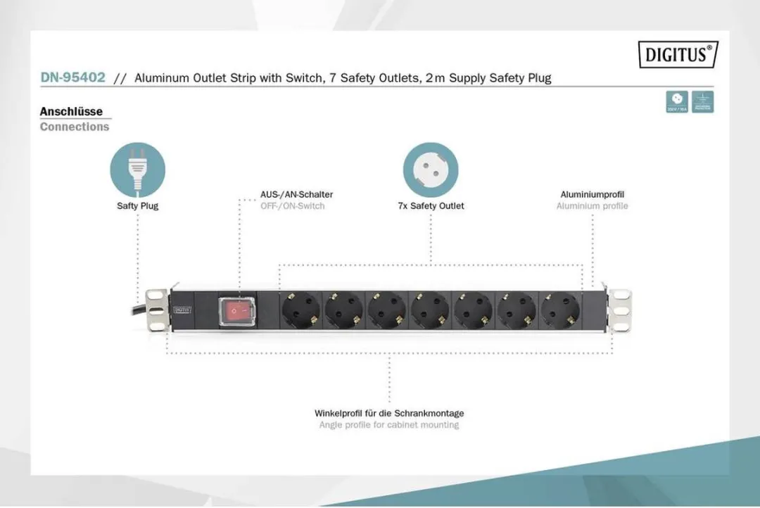 Digitus DN-19 PDU-7S Patchkaststekkerdoos - 7 Geaarde Contactdozen