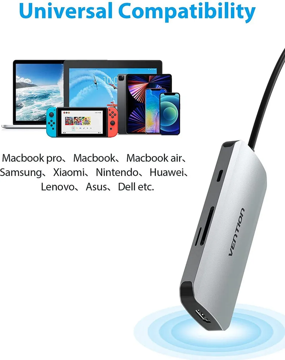 Vention USB Hub 7-in-1 TOJHB - Grijs/Zilver