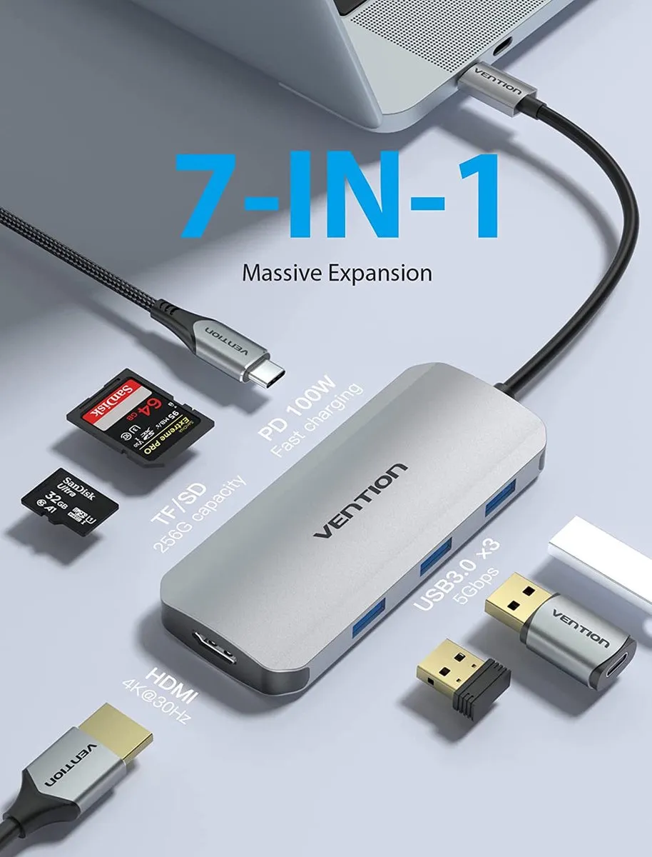 Vention USB Hub 7-in-1 TOJHB - Grijs/Zilver