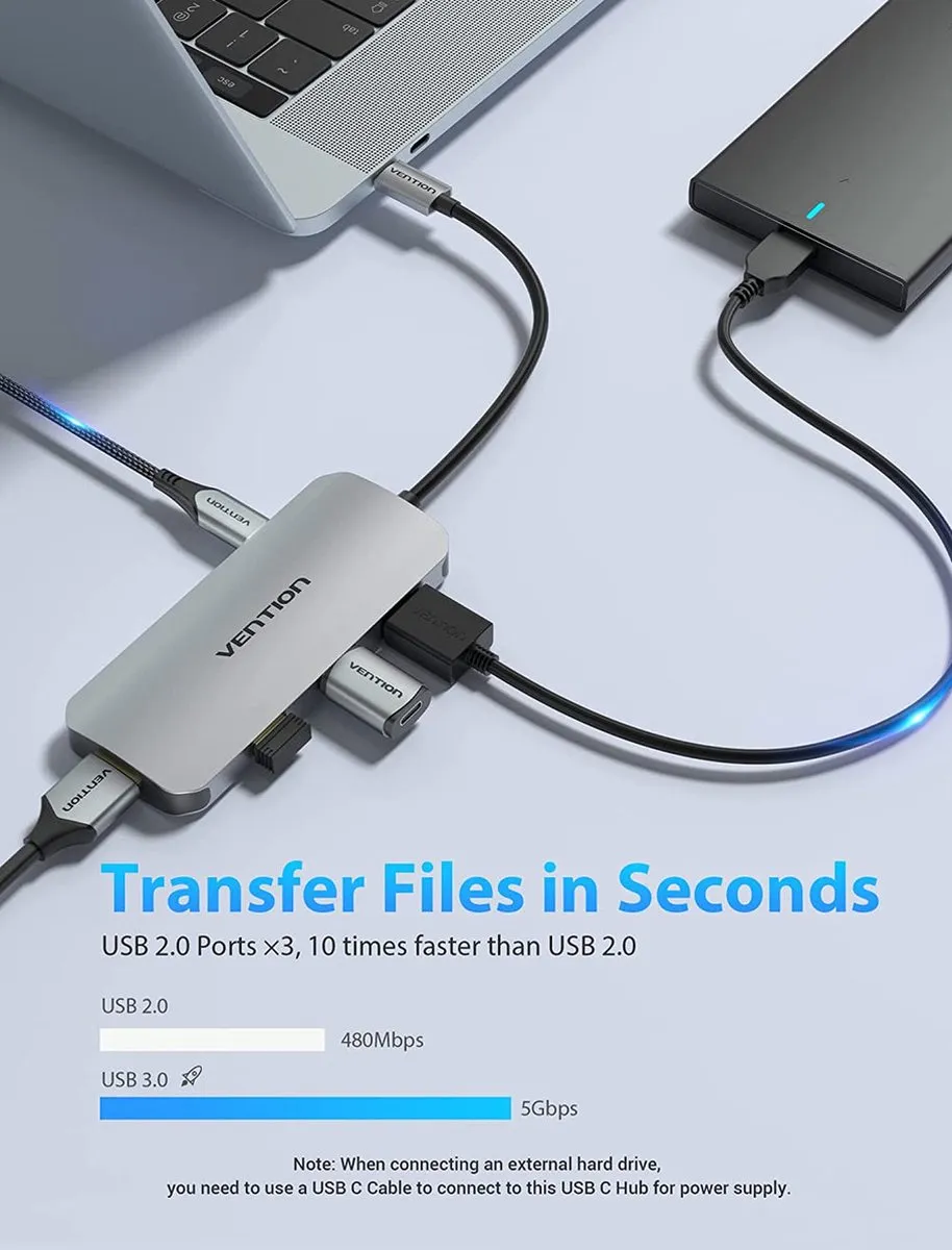 Vention USB Hub 7-in-1 TOJHB - Grijs/Zilver