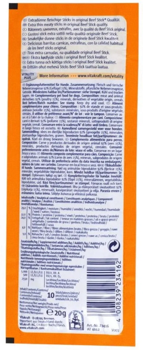 Vitakraft Beefstick School Gevogelte - 20 Stuks