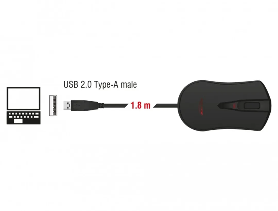 Delock 12531 USB Gamingmuis - 4 Knoppen - Zwart/Rood
