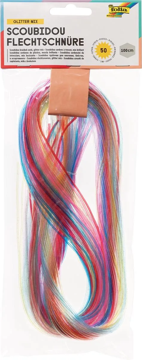 Folia Scoubidous Glitter - 50 Stuks - 10 Kleuren
