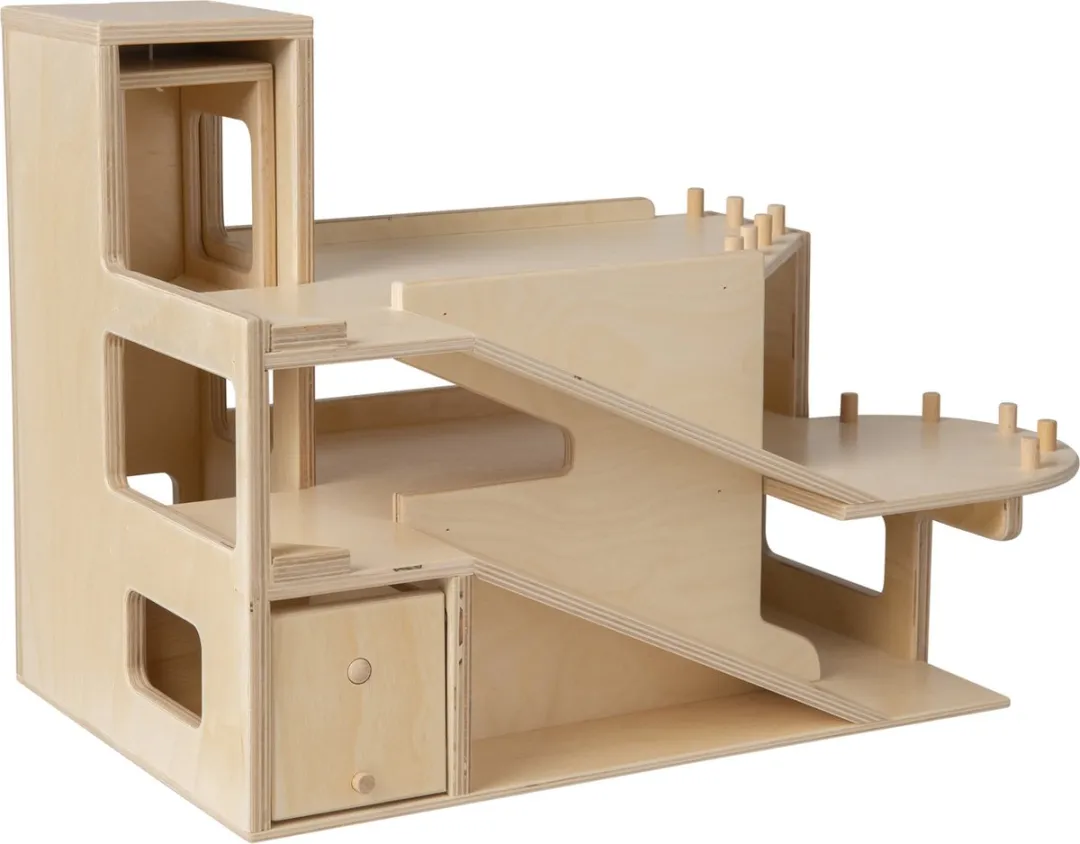Van Dijk Toys Houten Speelgoedgarage 2-Verdiepingen - Multikleur