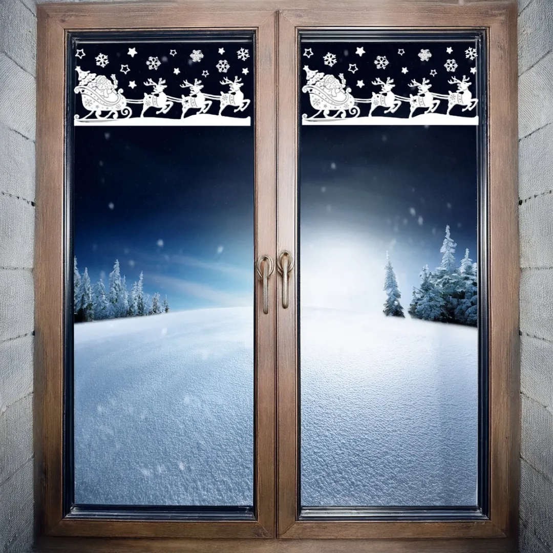 Anna's Collection Kerst Raamstickers Rendieren met Slee - 23x49cm - Multi