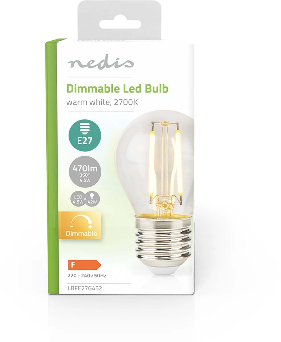 Nedis LED-Filamentlamp E27 G45 4.5W - 470lm Warm Wit