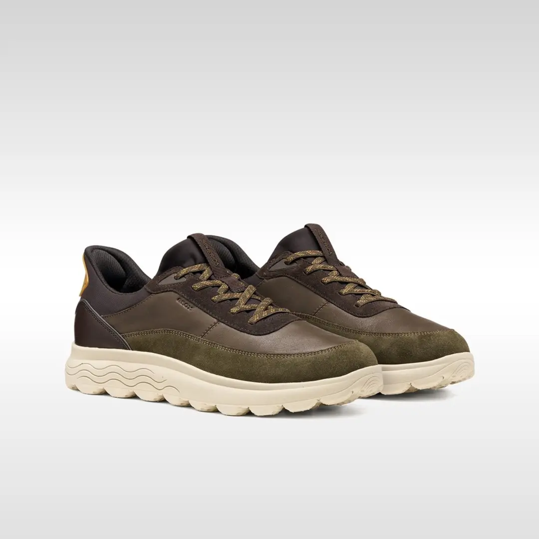 Geox Spherica Plus Heren Sneakers - Militair Groen/Donkerbruin - afbeelding 6 van 6