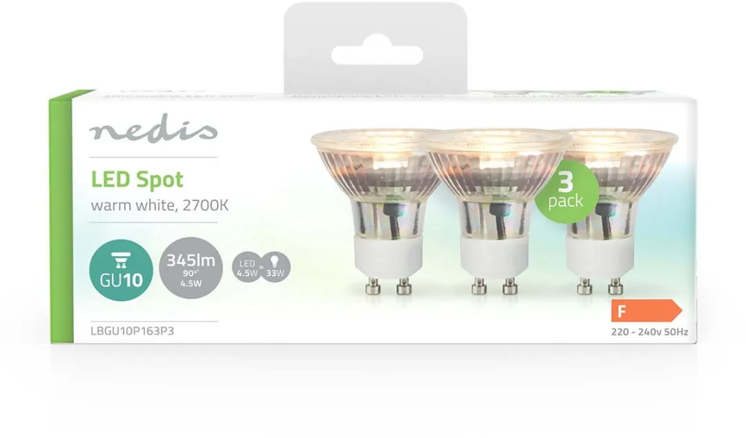 Nedis LED Spot GU10 4.5W 345lm Warm Wit - 3 Stuks
