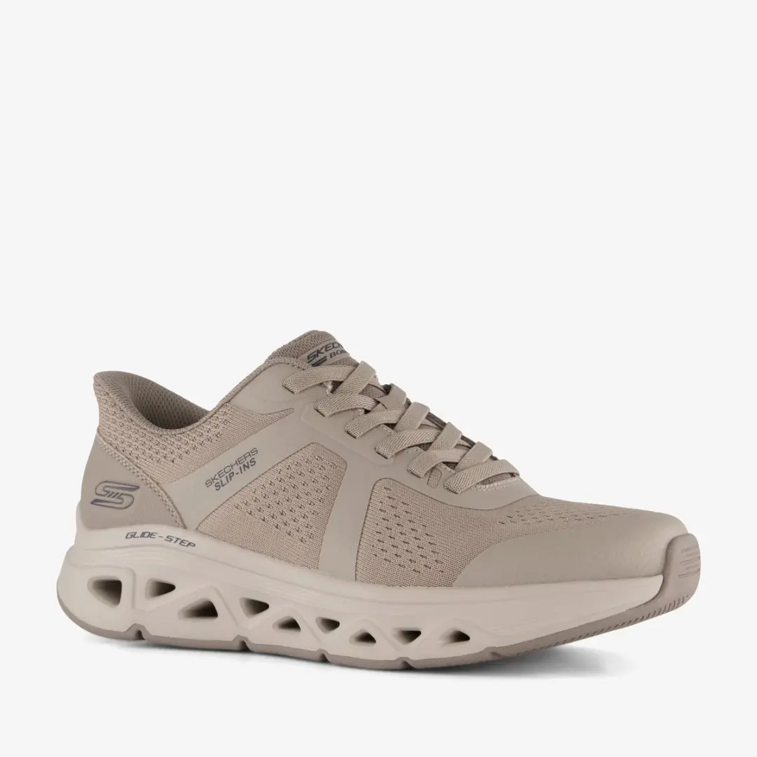 Skechers Slip-ins: BOBS Sport Squad heren sneakers taupe - Beige - Extra comfort - Memory Foam - Maat 46