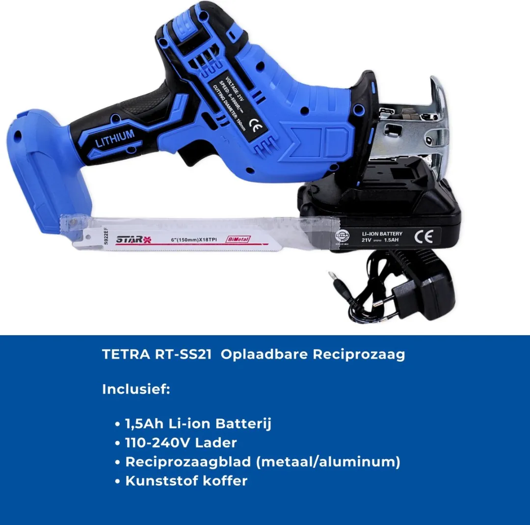TETRA RT-SS21 Reciprozaag 750W - 21V Accu met Oplader