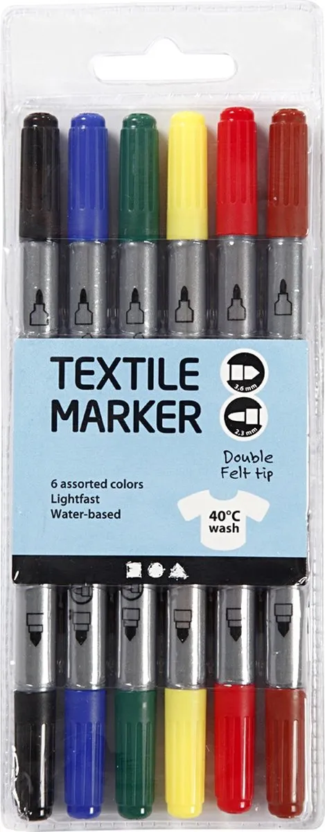 Creativ Company Textielstiften Primair - 6 Stuks - Multi