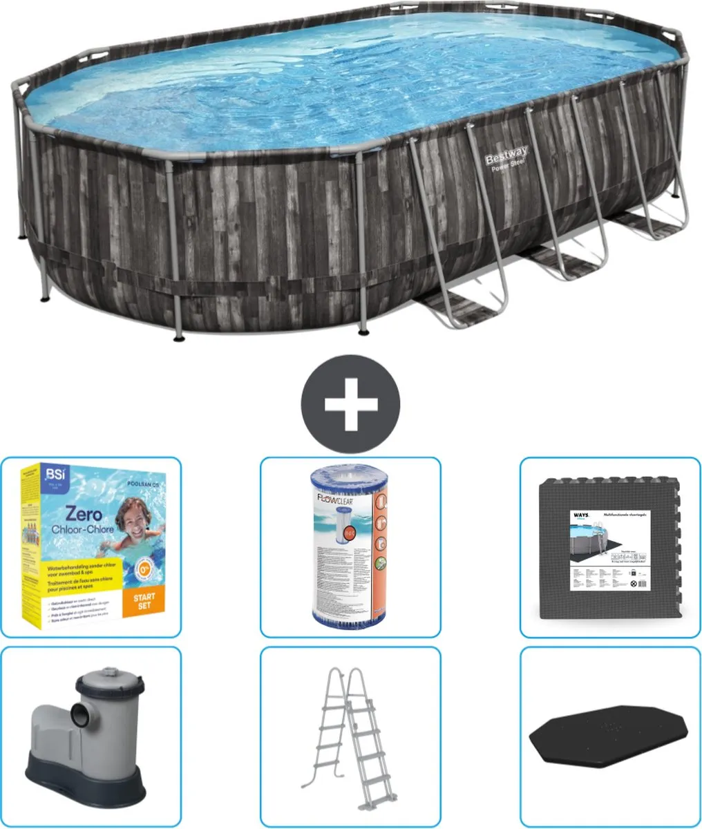 Bestway Power Steel Ovaal Zwembad 610x366x122cm - Grijs