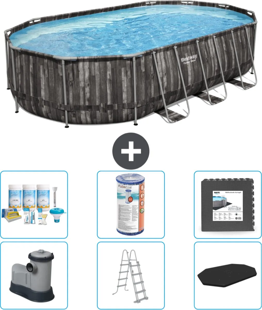Bestway Power Steel Ovaal Zwembad 610x366x122cm - Grijs