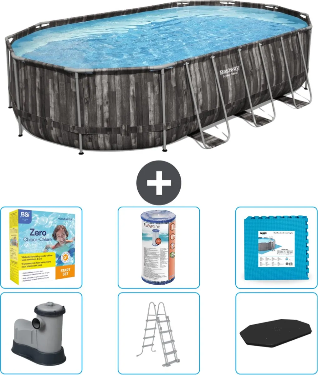 Bestway Power Steel Ovaal Zwembad 610x366x122cm - Grijs