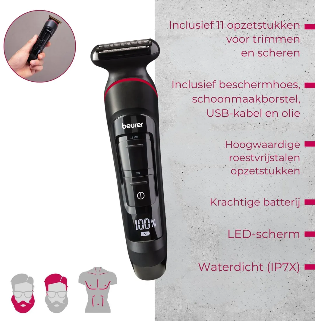 Beurer MN9X Multigroomer 11-in-1 - Waterbestendig - 90 Min Accu - Zwart - afbeelding 6 van 6