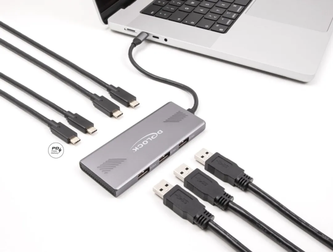 Delock 7-Port USB Hub 10Gbps - 4x USB-C & 3x USB-A - PD 80W - Grijs