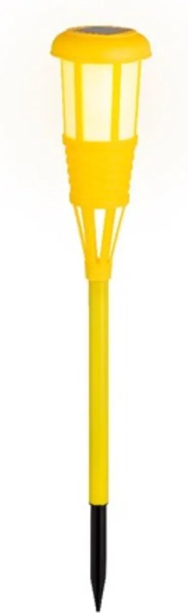2x stuks solar tuinfakkel/tuinlamp geel op zonne-energie 61 cm - Prikspots tuinverlichting