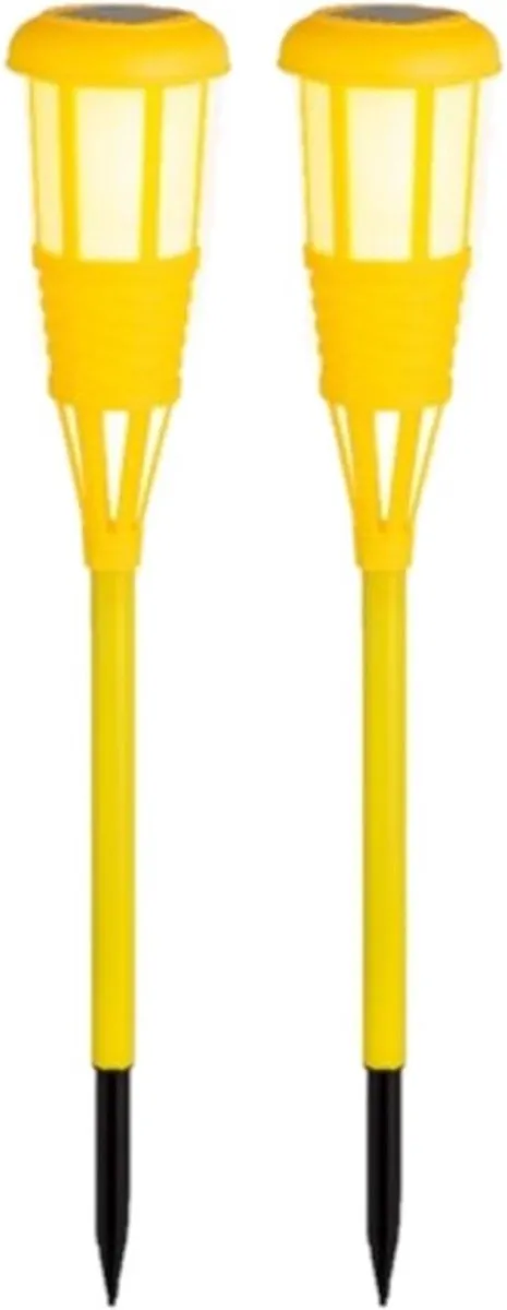2x stuks solar tuinfakkel/tuinlamp geel op zonne-energie 61 cm - Prikspots tuinverlichting