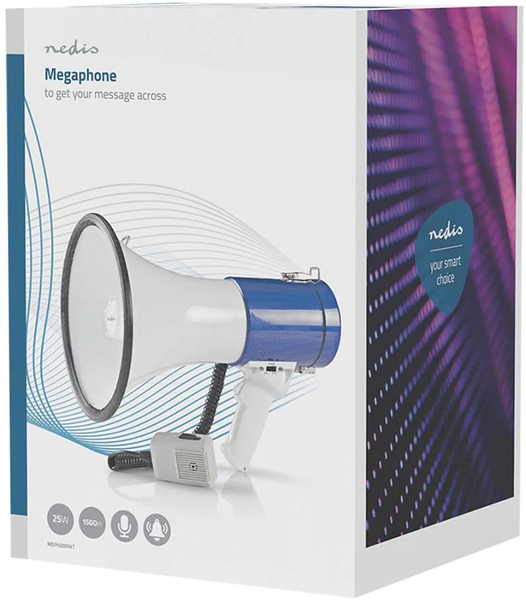 Nedis Megafoon 135dB - 1500m Bereik - Wit/Blauw - afbeelding 6 van 6