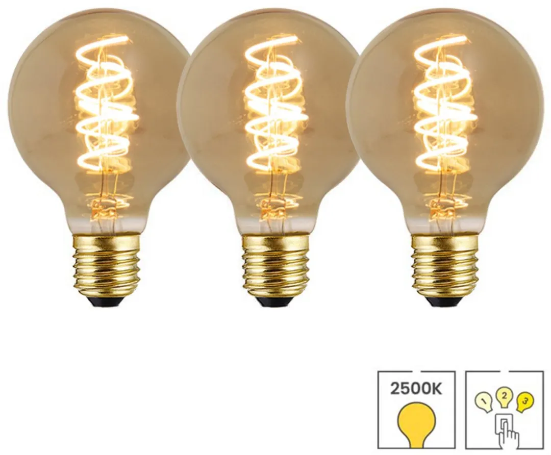 Lybardo - E27 LED Lamp - 3-pack - 3 staps Dimbaar - 80mm - 4W - 2500K Warmwit Licht