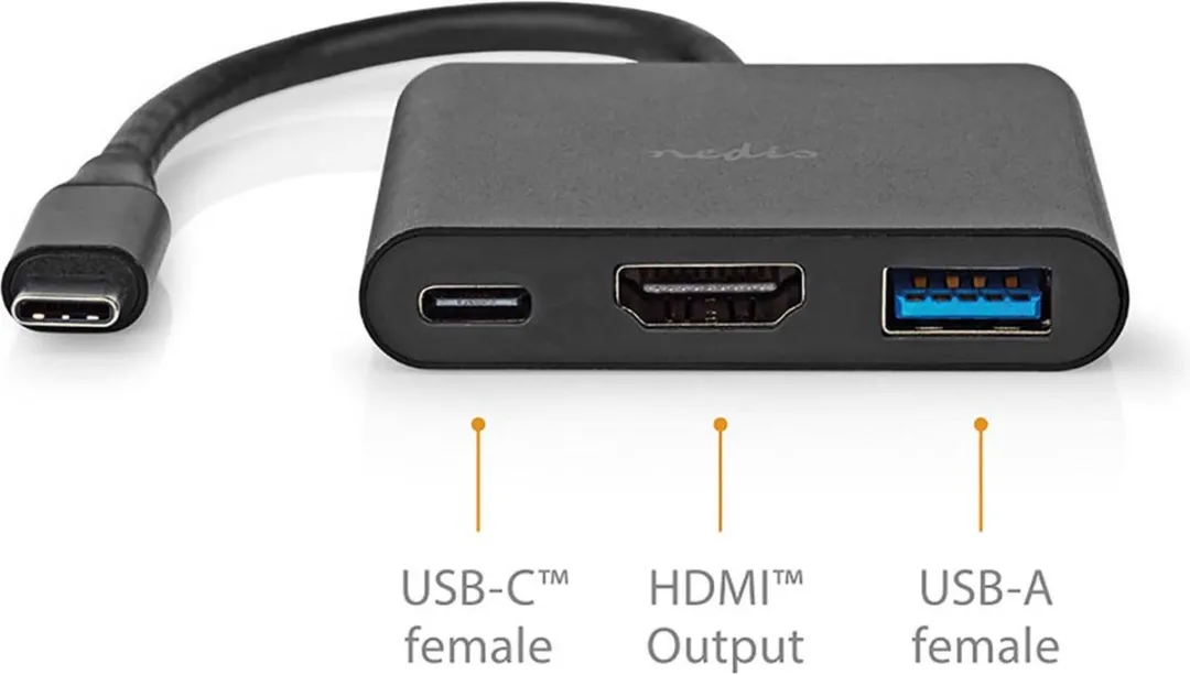Nedis CCGB64770BK01 USB Multi-Port Adapter - USB-C/HDMI/USB-A - 5Gbps - 10cm - Zwart