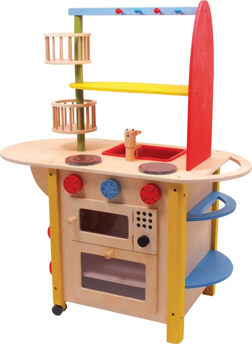 Small Foot Kinderkeuken Alles in 1 Deluxe - Hout - Rood/Geel/Groen