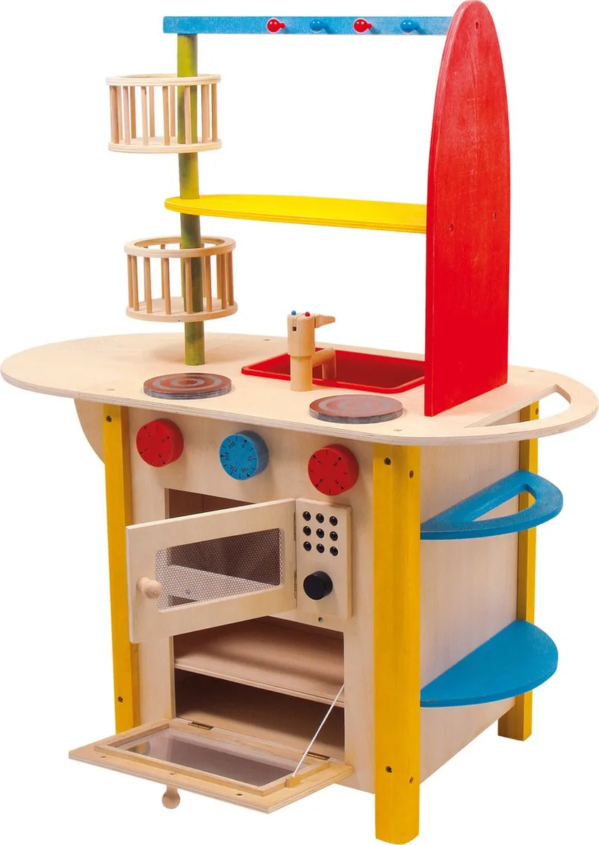 Small Foot Kinderkeuken Alles in 1 Deluxe - Hout - Rood/Geel/Groen