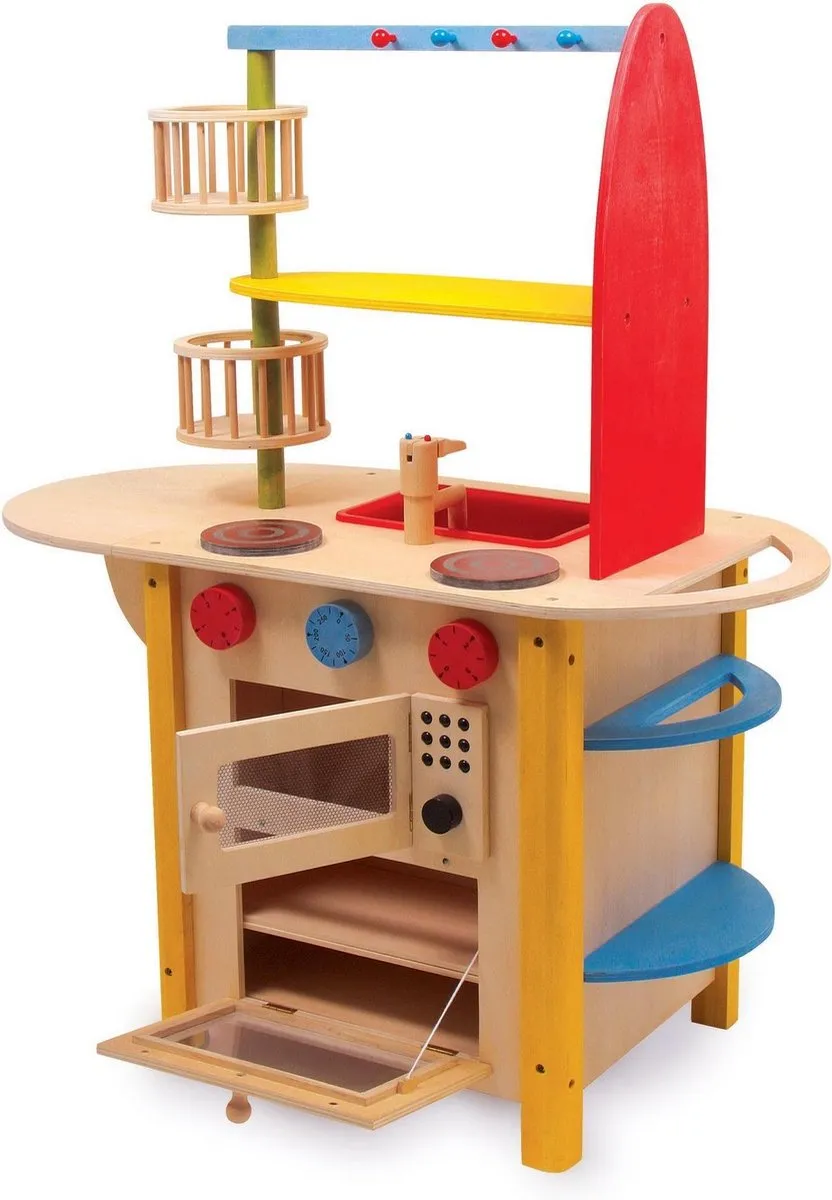 Small Foot Kinderkeuken Alles in 1 Deluxe - Hout - Rood/Geel/Groen