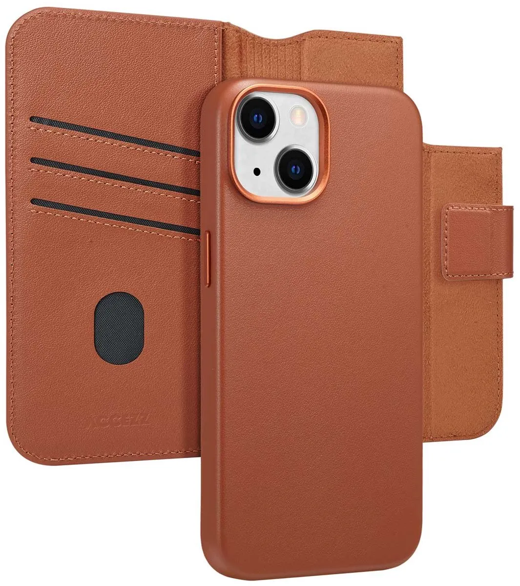 Accezz iPhone 14 Hoesje - Leather Bookcase 2-in-1 - Bruin