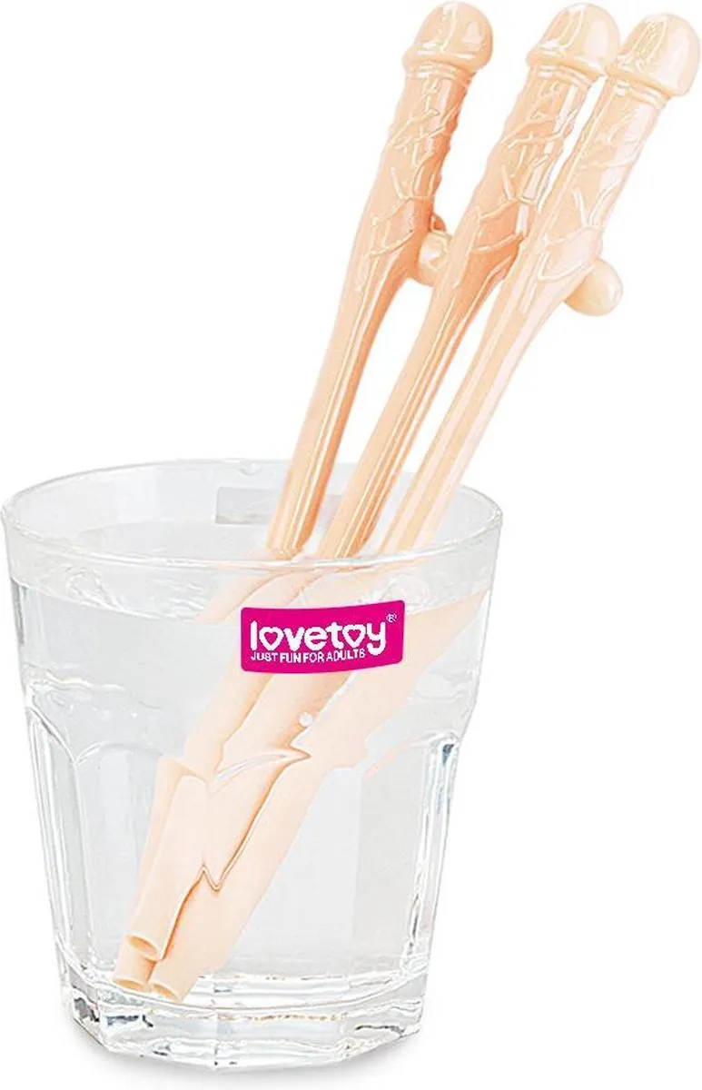 Lovetoy - Herbruikbare Piemel Drinkrietjes - Beige-roze - 9 stuks