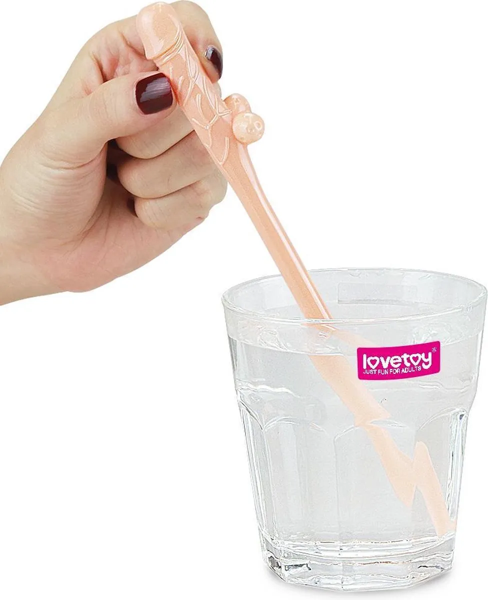 Lovetoy - Herbruikbare Piemel Drinkrietjes - Beige-roze - 9 stuks