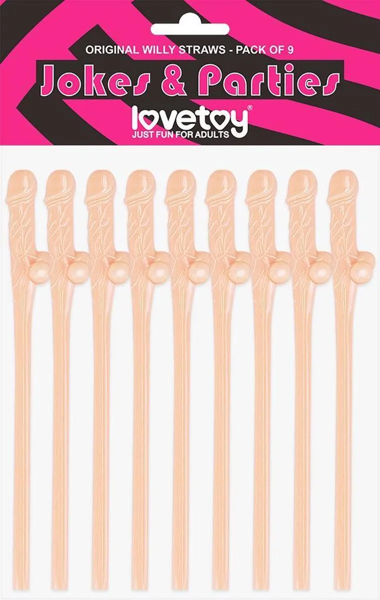 Lovetoy - Herbruikbare Piemel Drinkrietjes - Beige-roze - 9 stuks