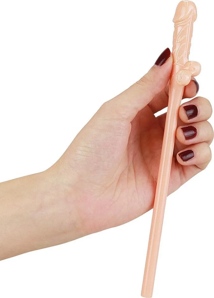 Lovetoy - Herbruikbare Piemel Drinkrietjes - Beige-roze - 9 stuks