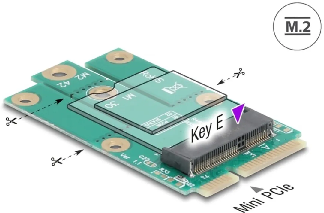 Delock Mini PCIe naar M.2 Key E Adapter