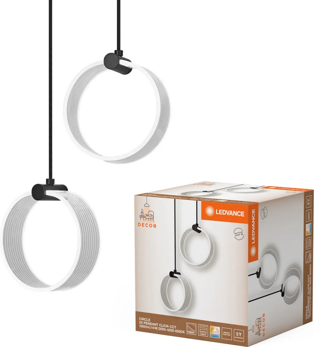 LEDVANCE Decor Circle 2X Hanglamp 14W Click CCT