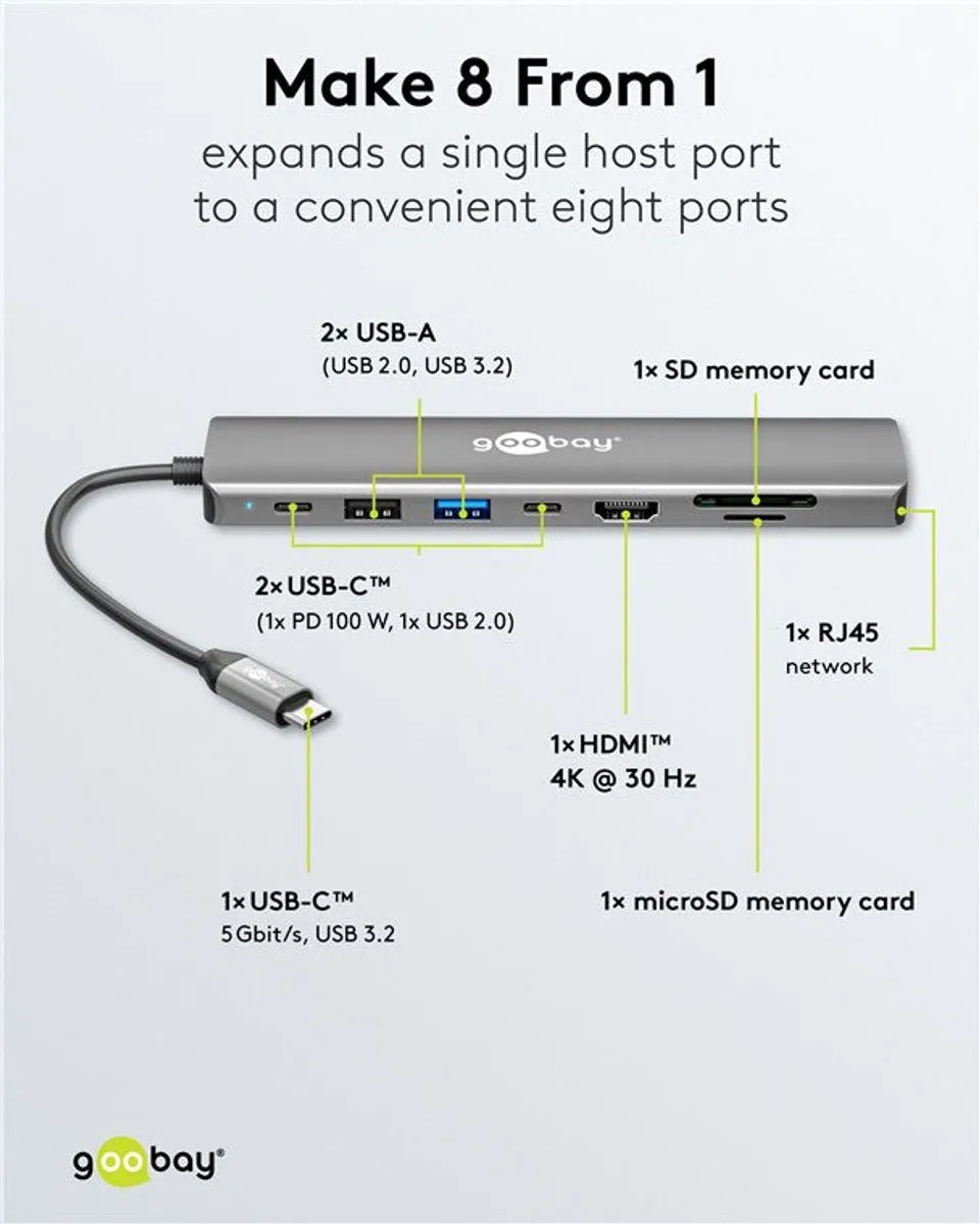 Goobay 79146 USB-C Hub 8 Poorten