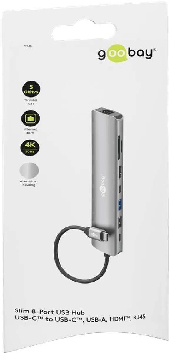 Goobay 79146 USB-C Hub 8 Poorten - HDMI & RJ45 5Gbit/s - Grijs