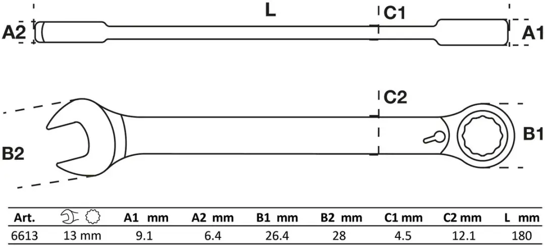 BGS Ratelringsteeksleutel omkeerbaar 13mm - afbeelding 3 van 3