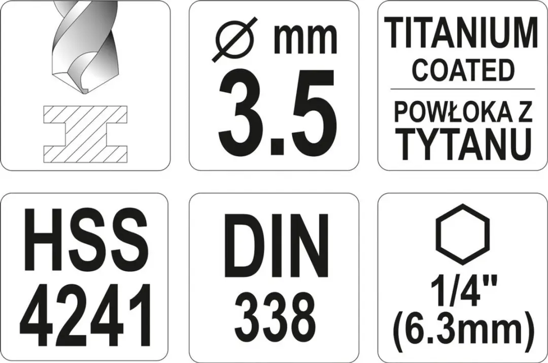 Yato YT-44756 Metaalboor HSS-TiN 3,5mm Hex - afbeelding 3 van 3