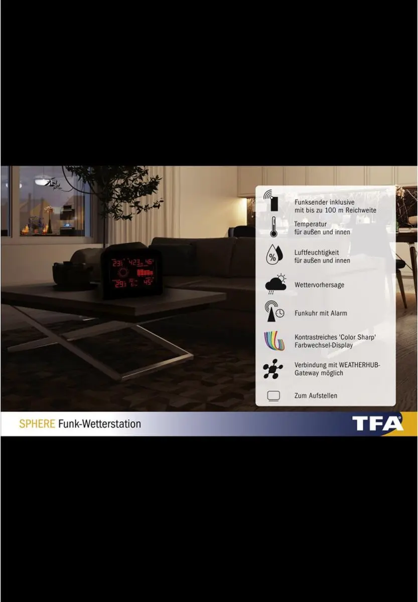 TFA Dostmann SPHERE 35.1148.01 Draadloos Weerstation - Zwart - afbeelding 5 van 5