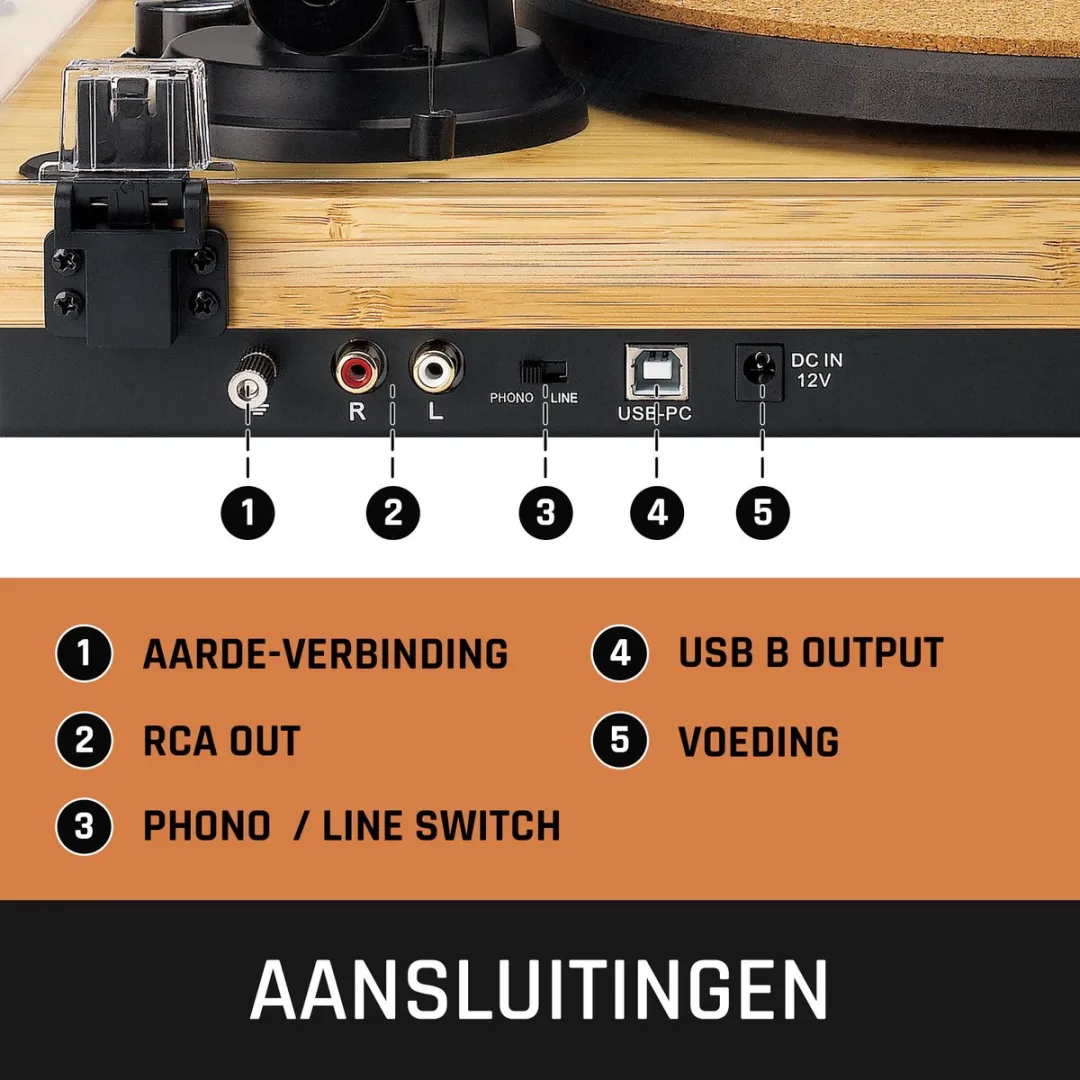Lenco LBT-335BA Platenspeler Bundel - Bamboe + Cleaning Kit