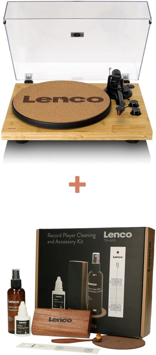 Lenco LBT-335BA Platenspeler Bundel - Bamboe + Cleaning Kit